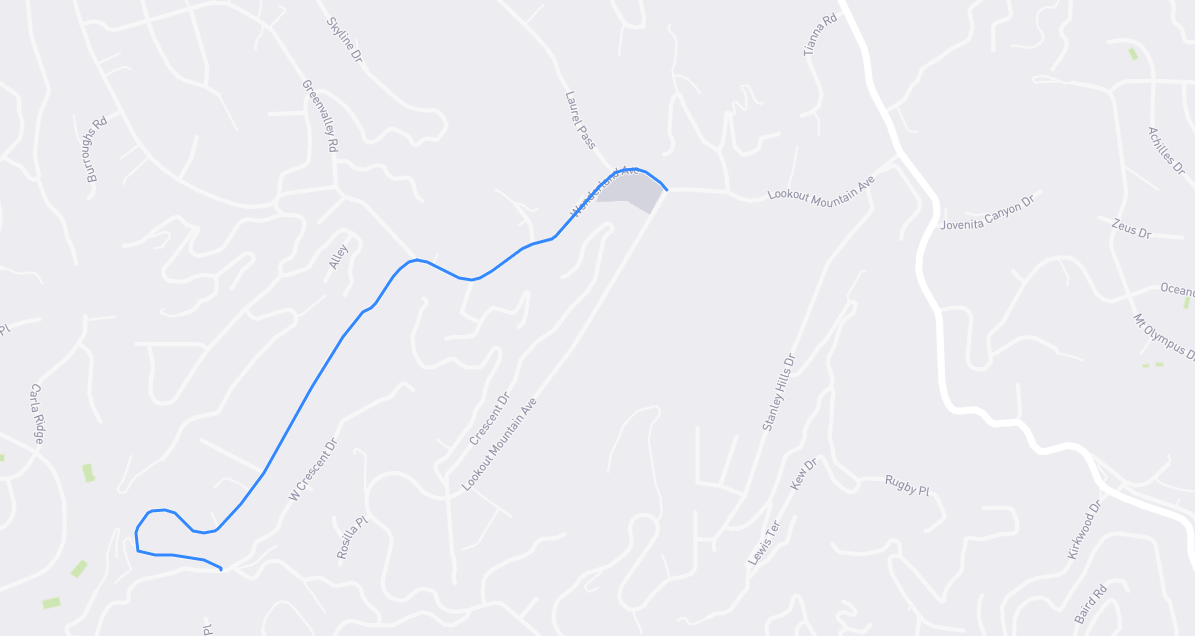 Map of Wonderland Avenue in Los Angeles County, California
