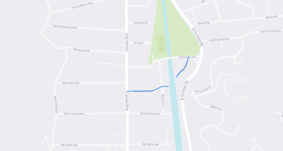Map of Woodland Avenue in Los Angeles County, California