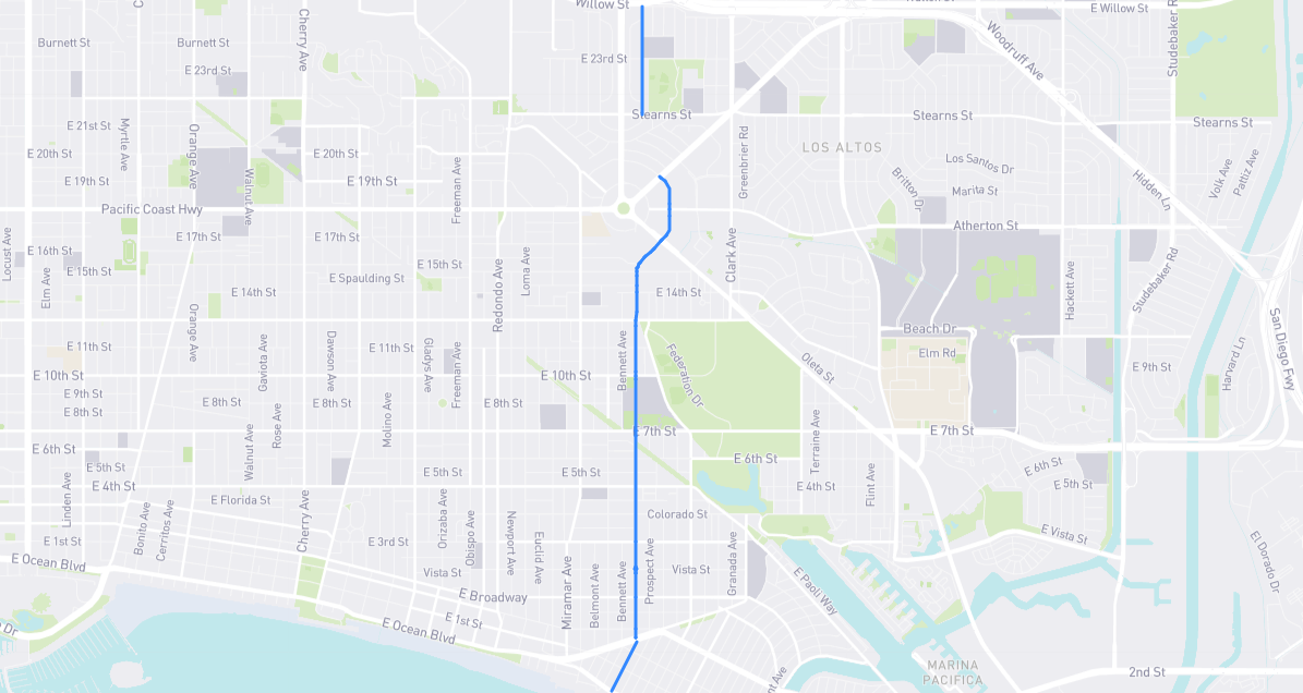 Map of Ximeno Avenue in Los Angeles County, California