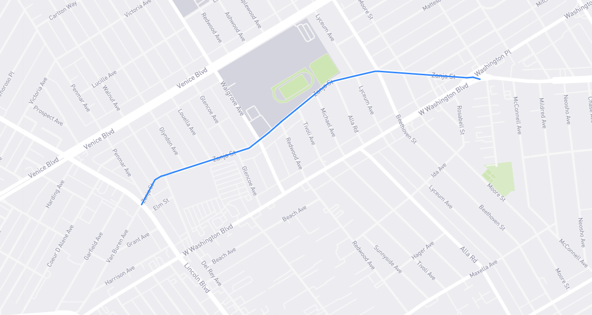 Map of Zanja Street in Los Angeles County, California