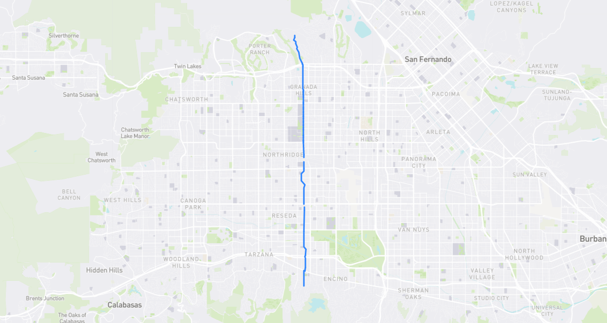 Map of Zelzah Avenue in Los Angeles County, California