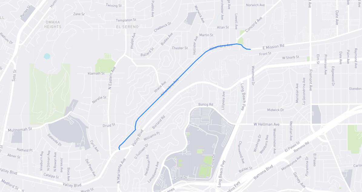 Map of Alhambra Avenue in Los Angeles County, California