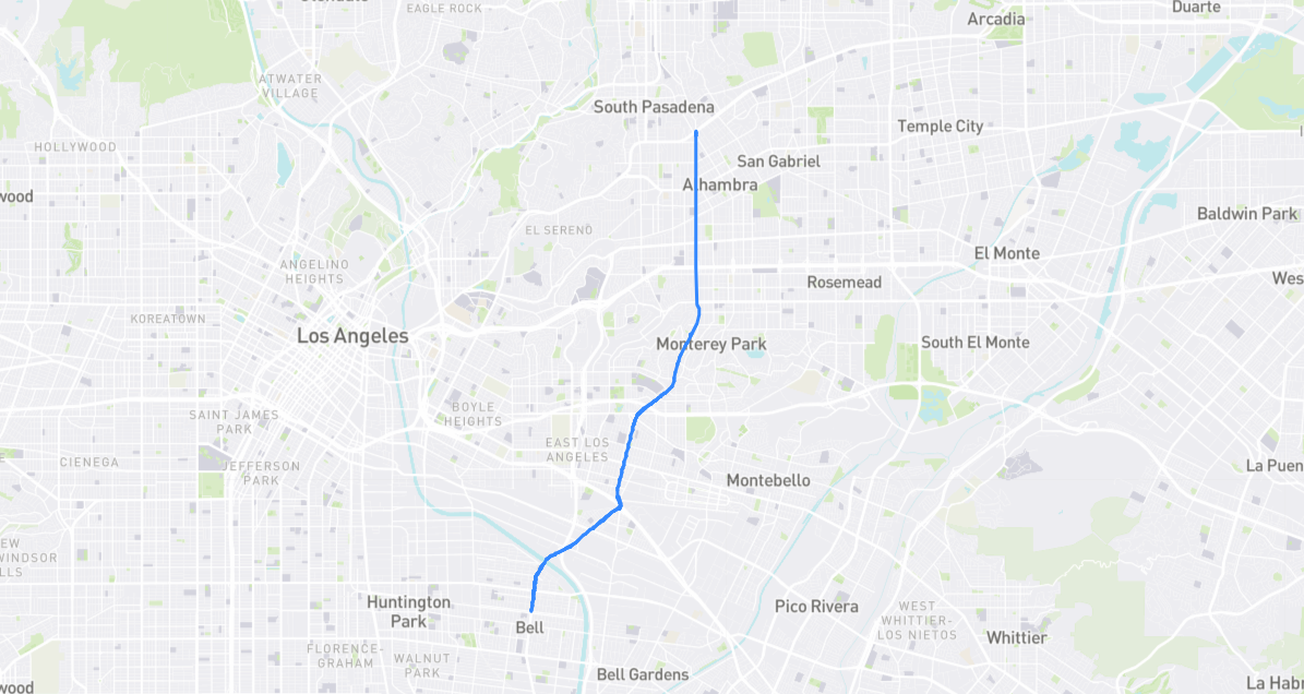 Map of Atlantic Boulevard in Los Angeles County, California