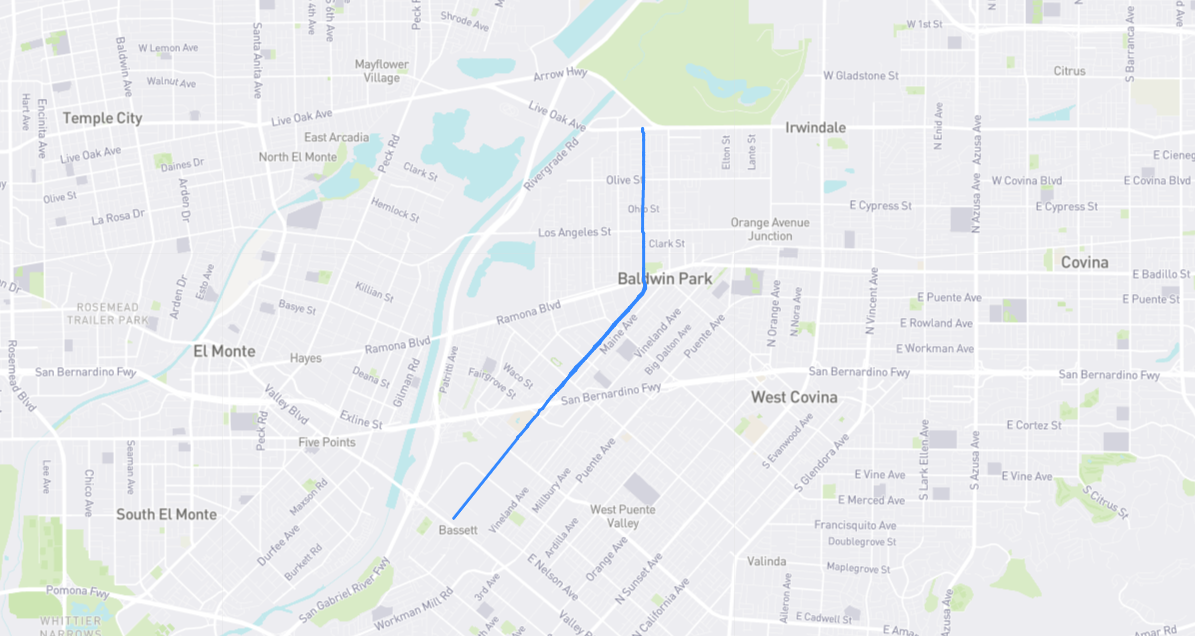 Map of Baldwin Park Boulevard in Los Angeles County, California