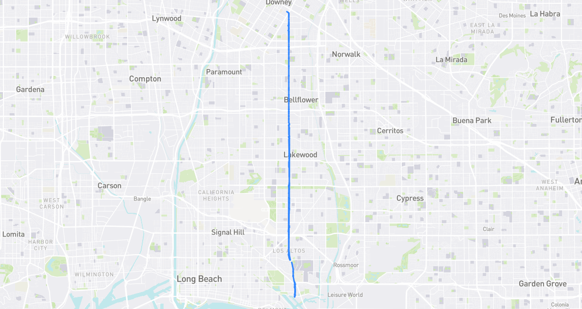 Map of Bellflower Boulevard in Los Angeles County, California