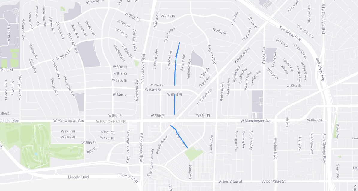 Map of Bleriot Avenue in Los Angeles County, California