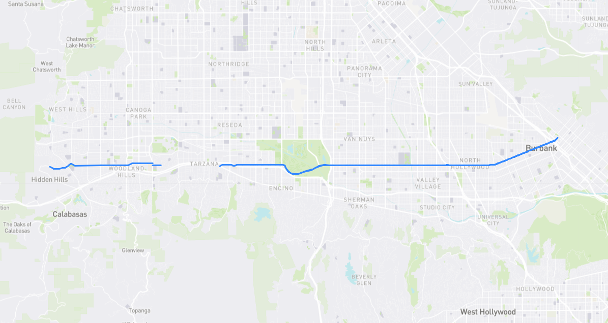 Map of Burbank Boulevard in Los Angeles County, California