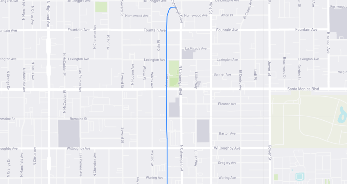 Map of Cole Avenue in Los Angeles County, California