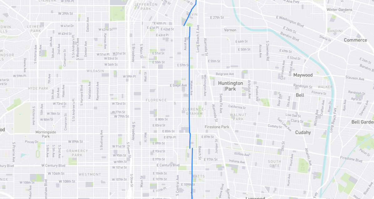 Map of Compton Avenue in Los Angeles County, California