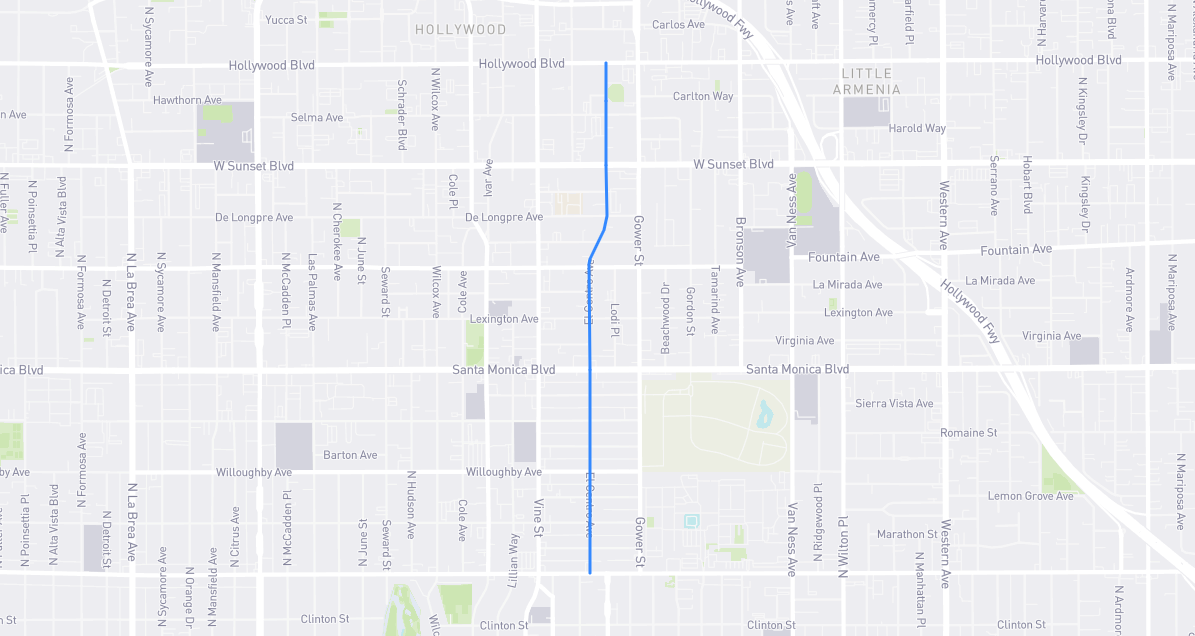 Map of El Centro Avenue in Los Angeles County, California