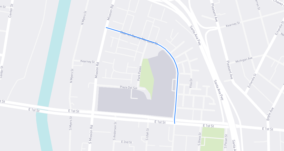 Map of Gabriel Garcia Marquez Street in Los Angeles County, California