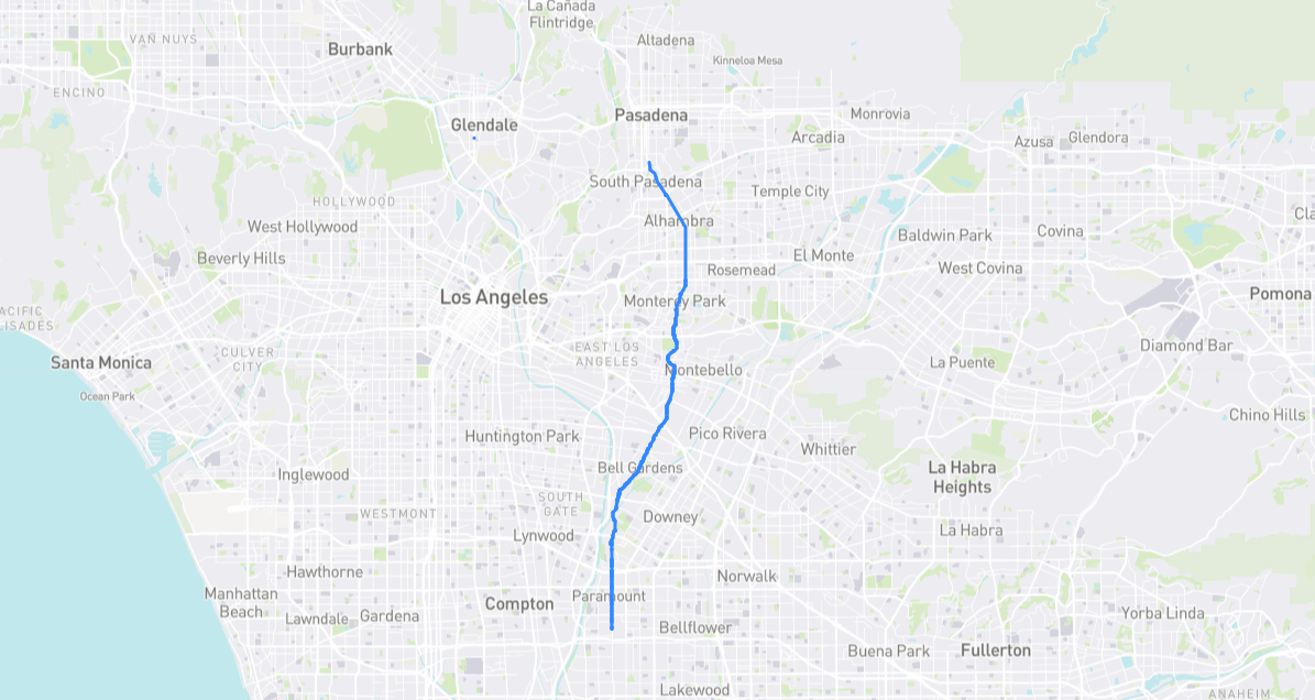 Map of Garfield Avenue in Los Angeles County, California