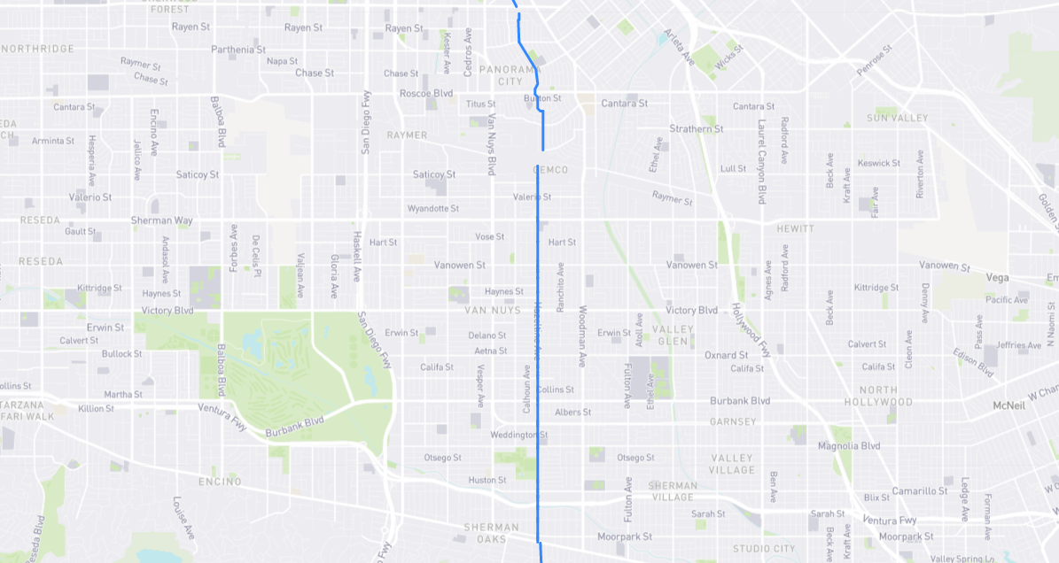 Map of Hazeltine Avenue in Los Angeles County, California