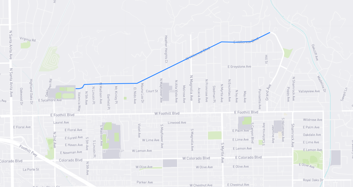 Map of Hillcrest Boulevard in Los Angeles County, California