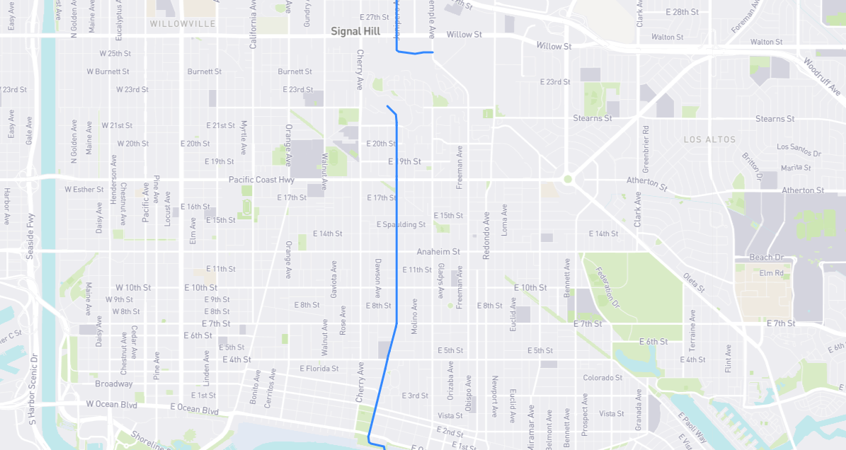 Map of Junipero Avenue in Los Angeles County, California