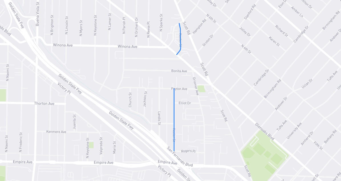 Map of Keeler Street in Los Angeles County, California