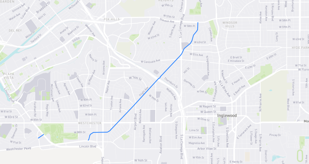 Map of La Tijera Boulevard in Los Angeles County, California