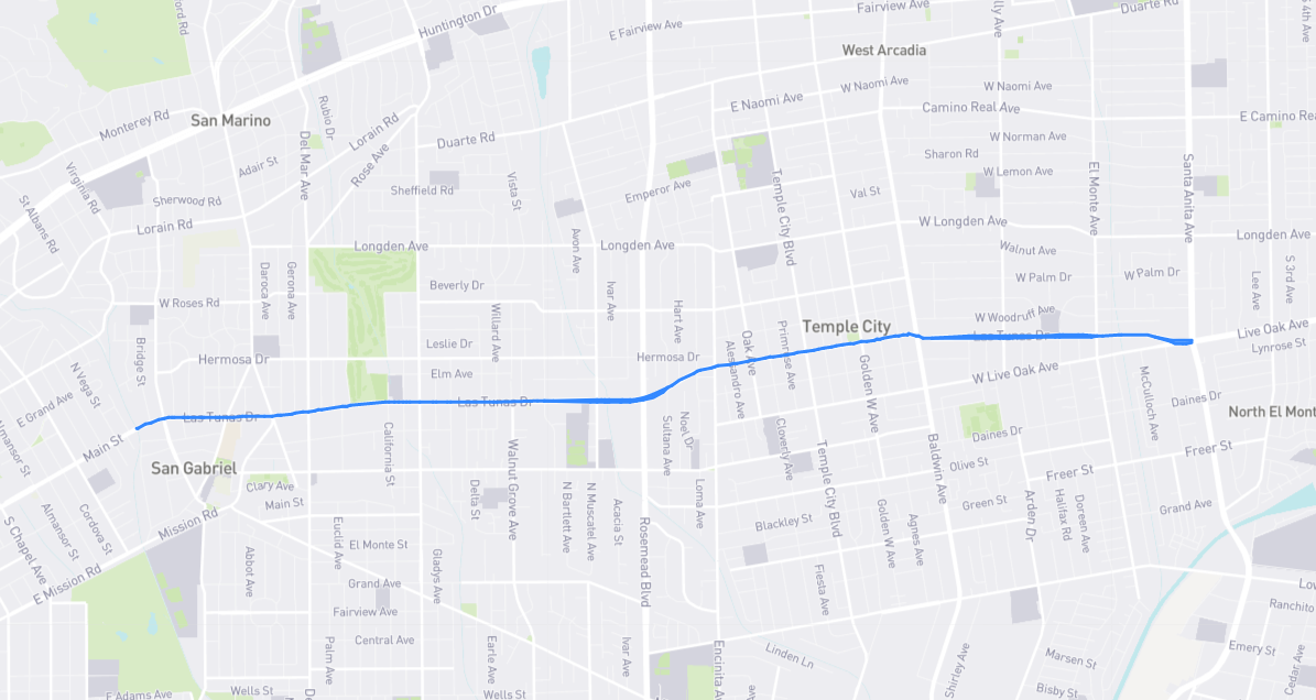 Map of Las Tunas Drive in Los Angeles County, California