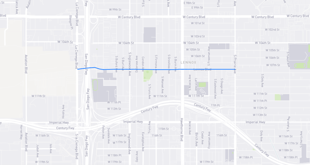 Map of Lennox Boulevard in Los Angeles County, California