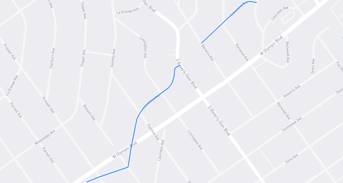 Map of Louisiana Avenue in Los Angeles County, California