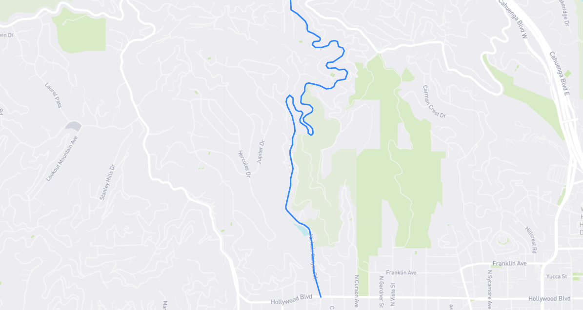 Map of Nichols Canyon Road in Los Angeles County, California