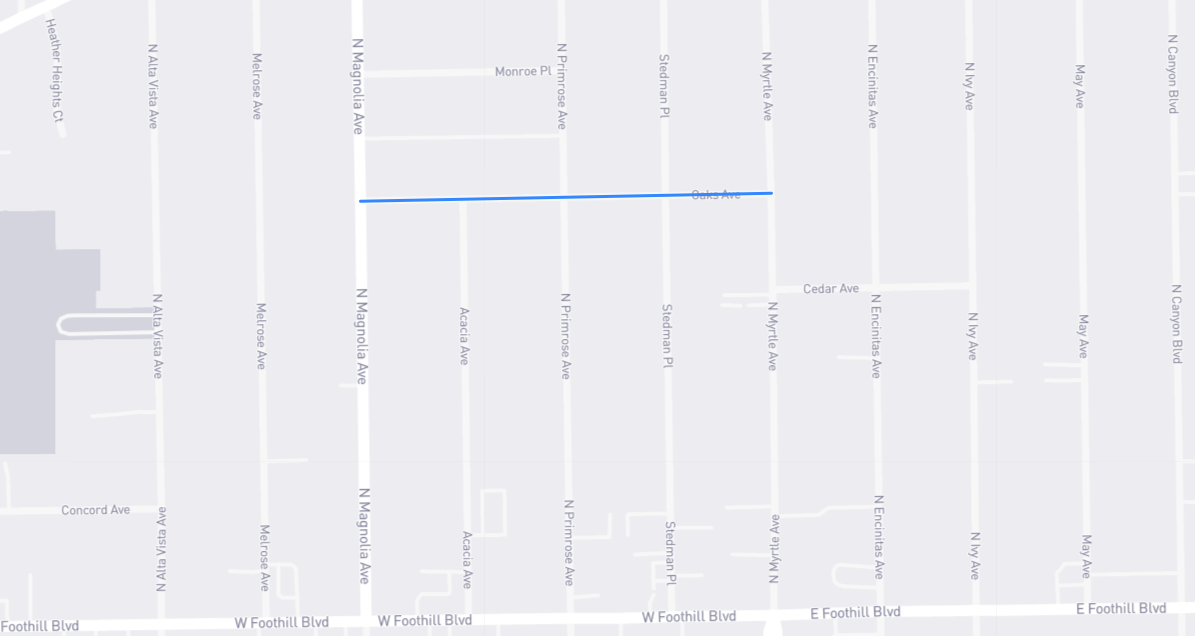 Map of Oaks Avenue in Los Angeles County, California