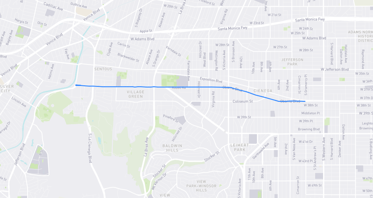 Map of Obama Boulevard in Los Angeles County, California
