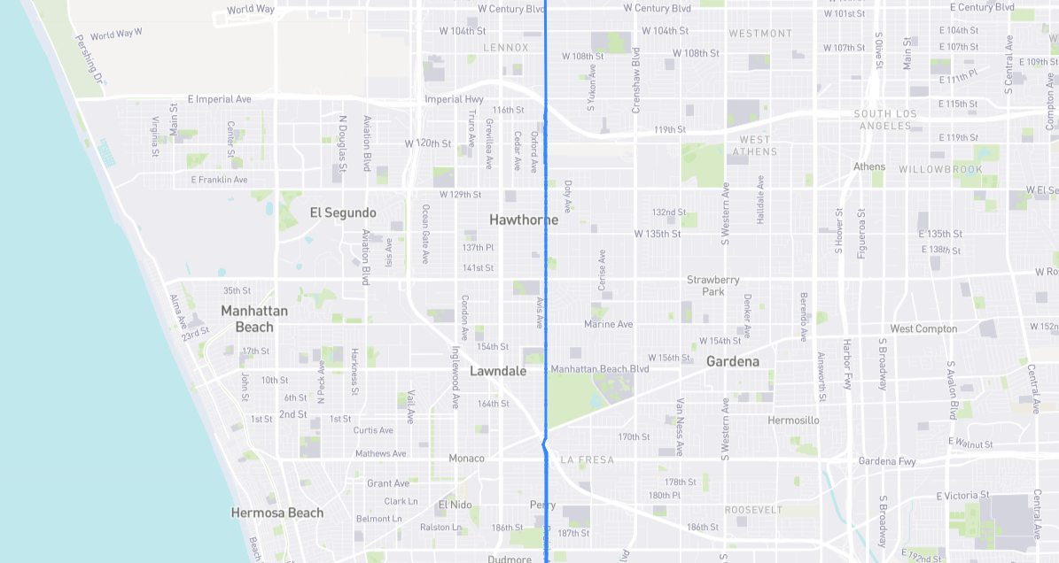 Map of Prairie Avenue in Los Angeles County, California