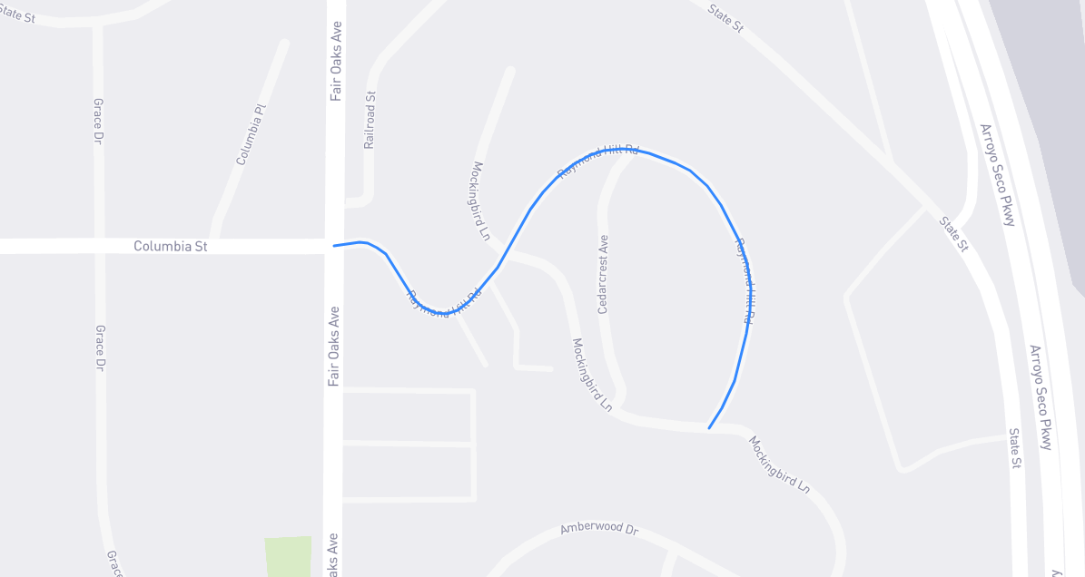 Map of Raymond Hill Road in Los Angeles County, California