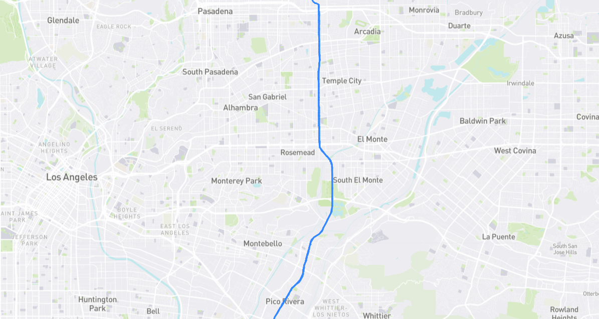 Map of Rosemead Boulevard in Los Angeles County, California