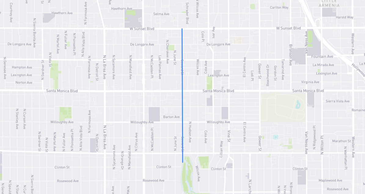 Map of Seward Street in Los Angeles County, California