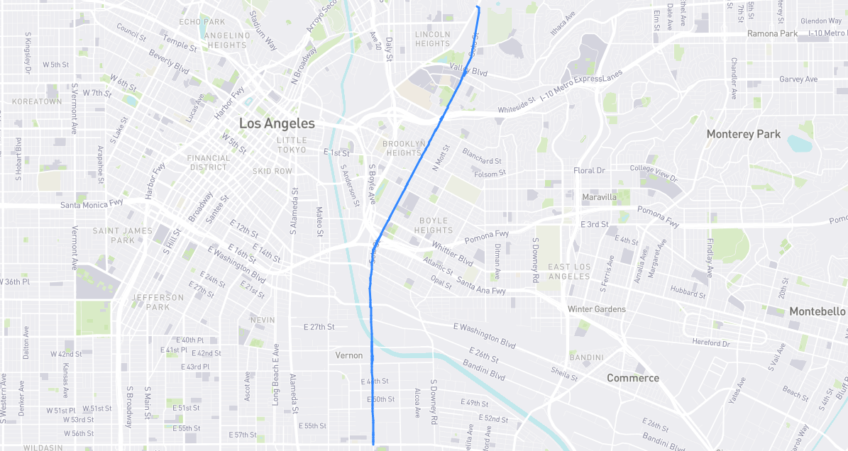Map of Soto Street in Los Angeles County, California