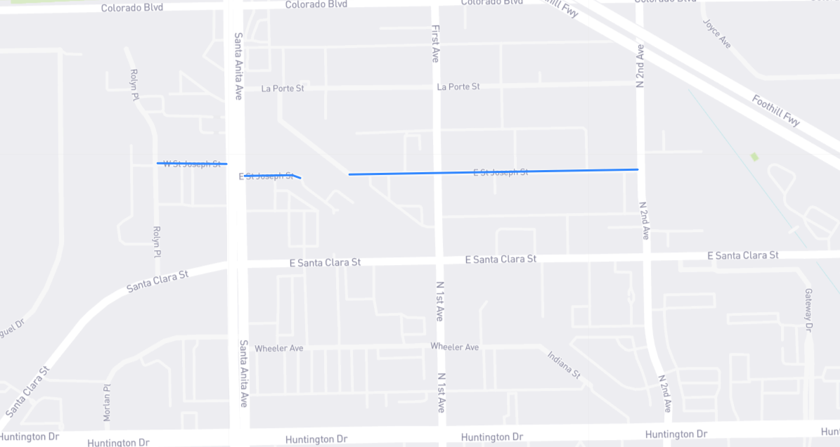 Map of St Joseph Street in Los Angeles County, California