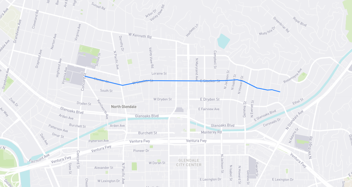 Map of Stocker Street in Los Angeles County, California