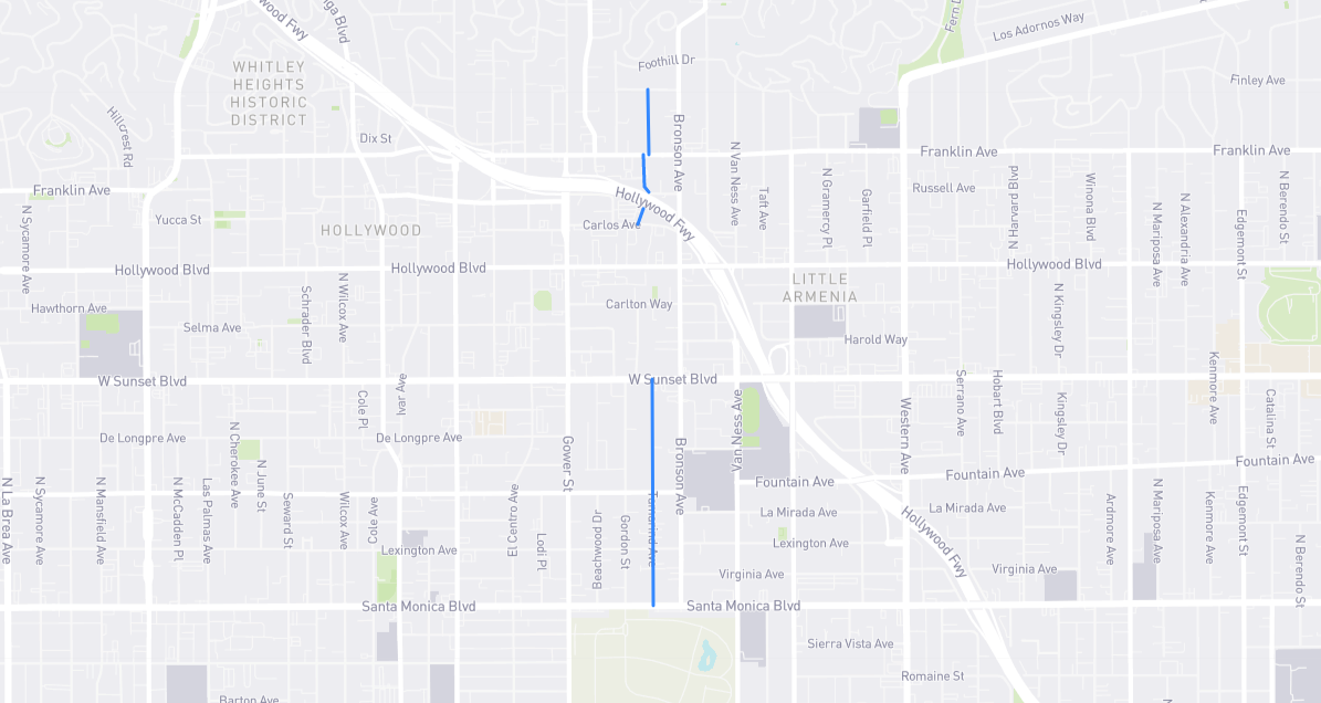 Map of Tamarind Avenue in Los Angeles County, California