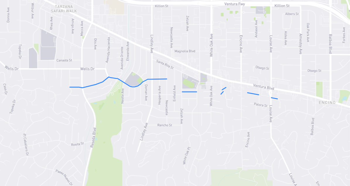 Map of Tarzana Drive in Los Angeles County, California