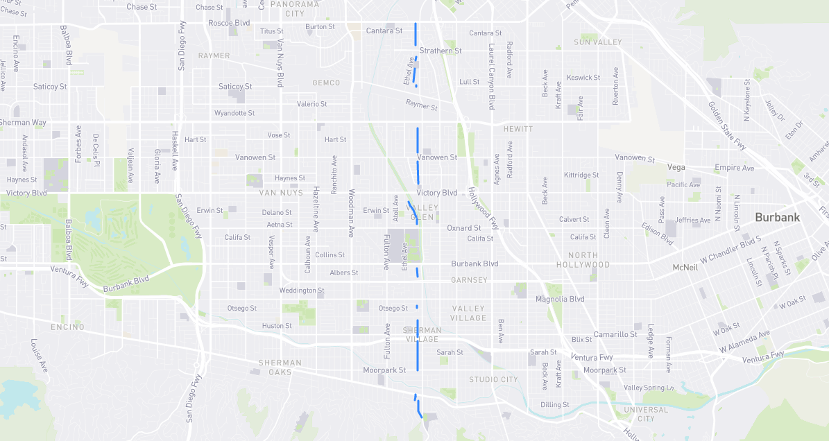 Map of Van Noord Avenue in Los Angeles County, California