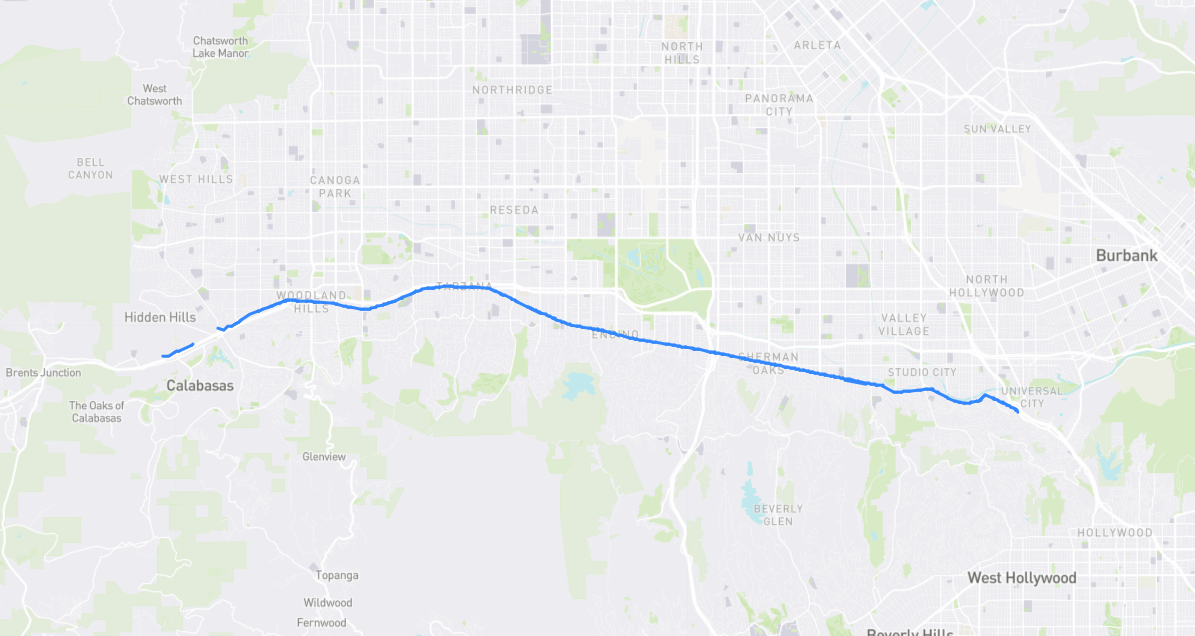 Map of Ventura Boulevard in Los Angeles County, California