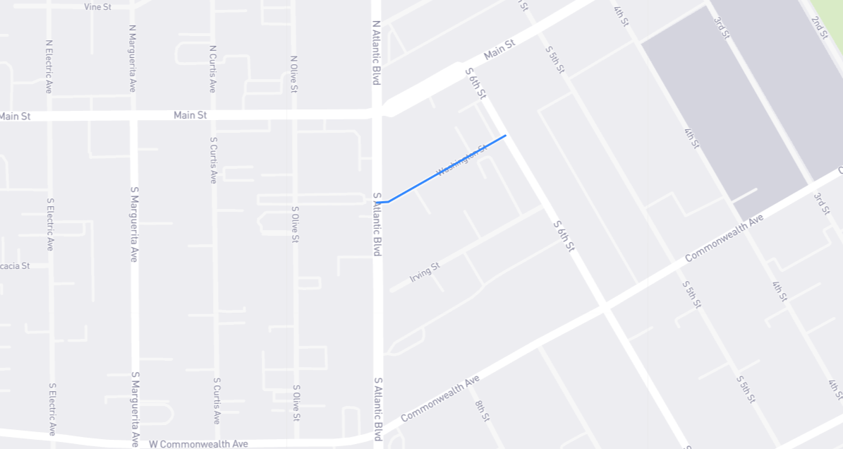 Map of Washington Street in Los Angeles County, California