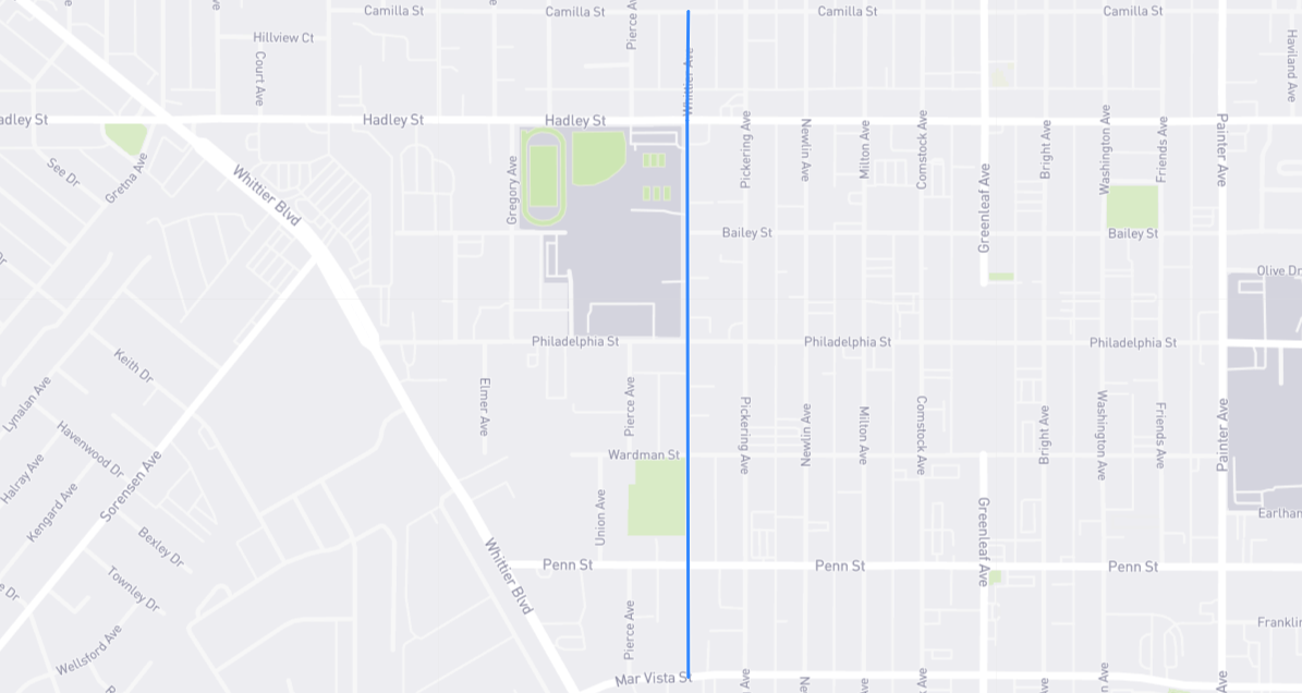 Map of Whittier Avenue in Los Angeles County, California
