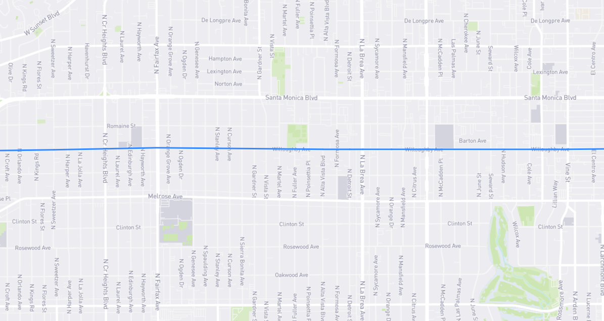 Map of Willoughby Avenue in Los Angeles County, California