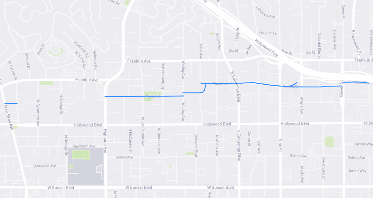 Map of Yucca Street in Los Angeles County, California