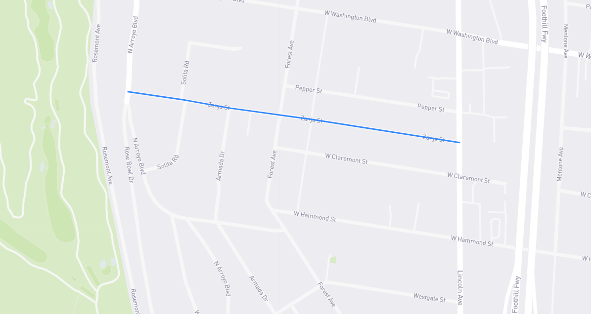 Map of Zanja Street in Los Angeles County, California