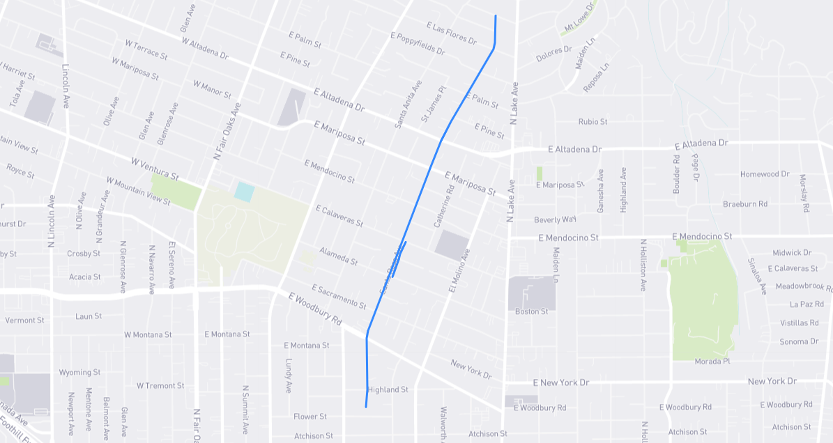 Map of Santa Rosa Avenue in Los Angeles County, California