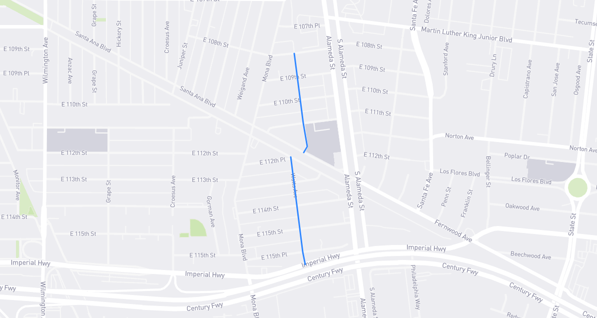 Map of Watts Avenue in Los Angeles County, California