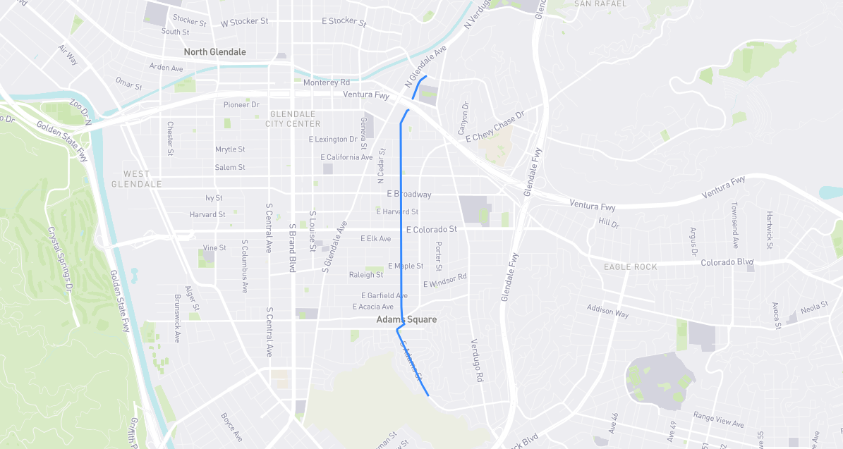 Map of Adams Street in Los Angeles County, California