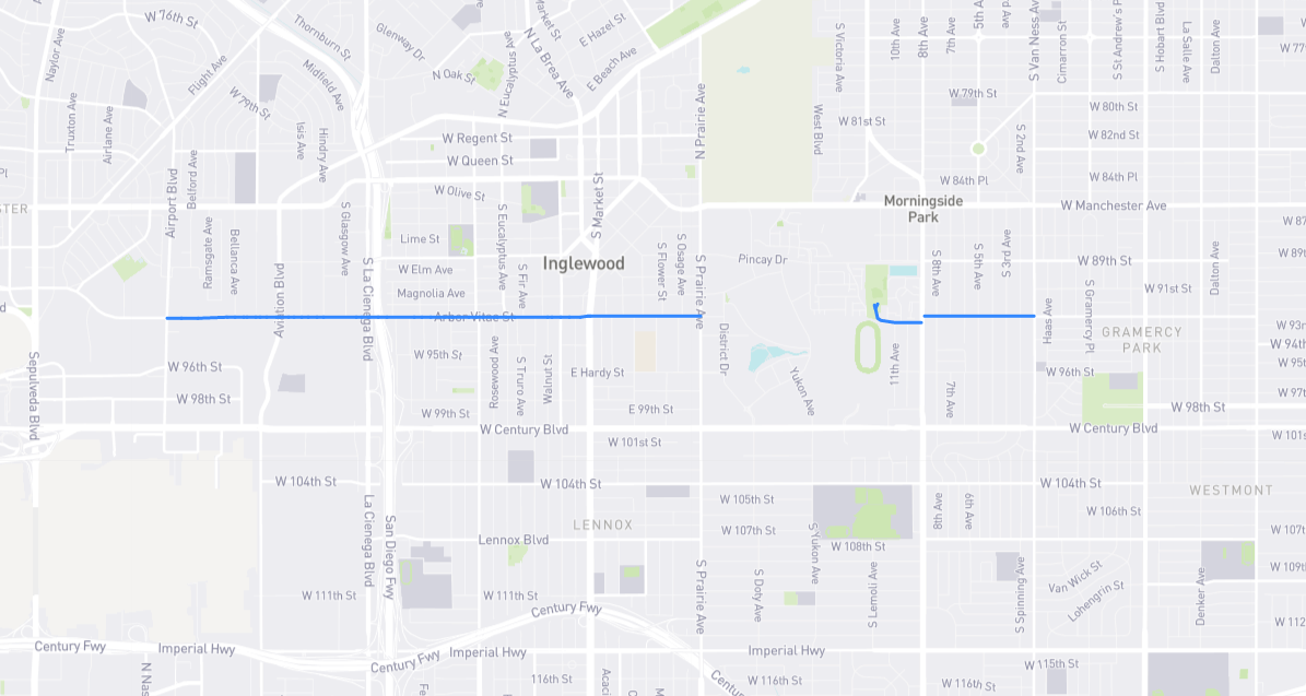 Map of Arbor Vitae Street in Los Angeles County, California