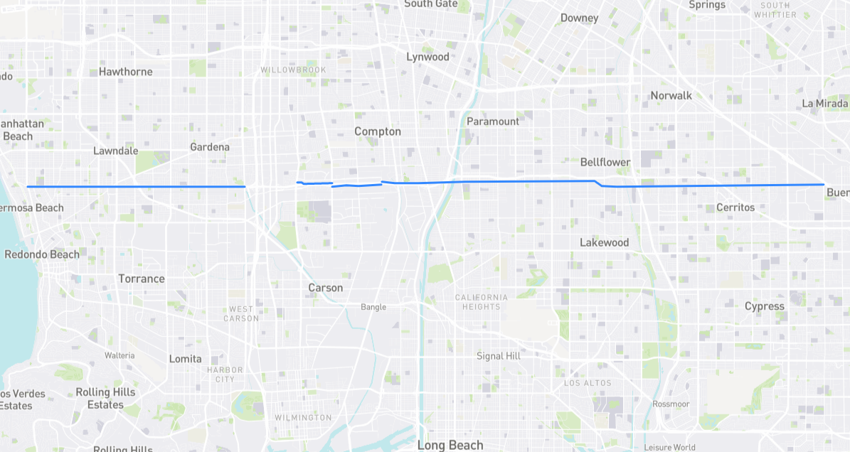 Map of Artesia Boulevard in Los Angeles County, California