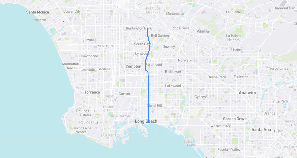 Map of Atlantic Avenue in Los Angeles County, California