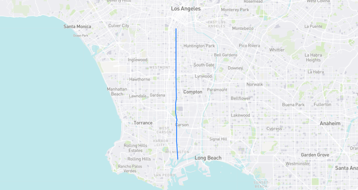 Map of Avalon Boulevard in Los Angeles County, California